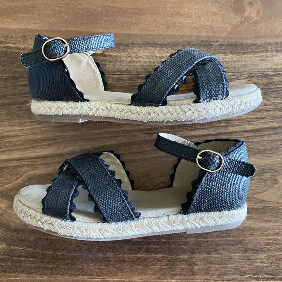 Janie & Jack Black Ric Rac Espadrille Sandals Girls' 10 - Picture 5 of 13